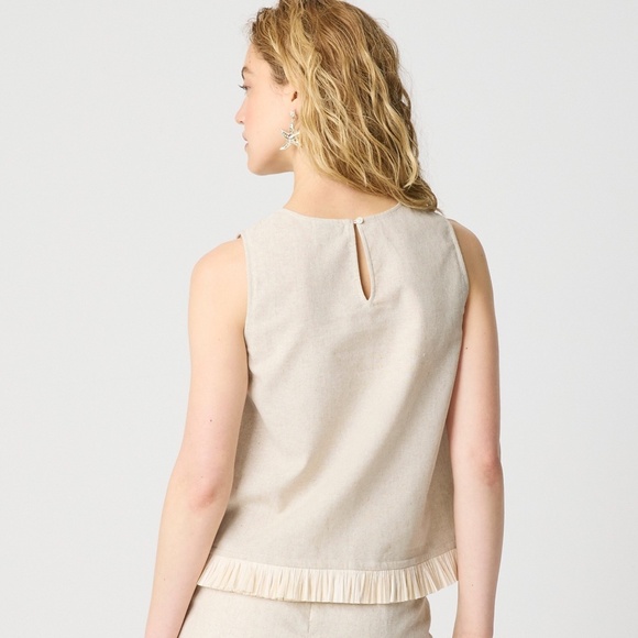 New J.CREW Size S Straw-Trim Linen-Blend Shell Shirt in Yarn Dye Flax $98 CK747 - Picture 4 of 5